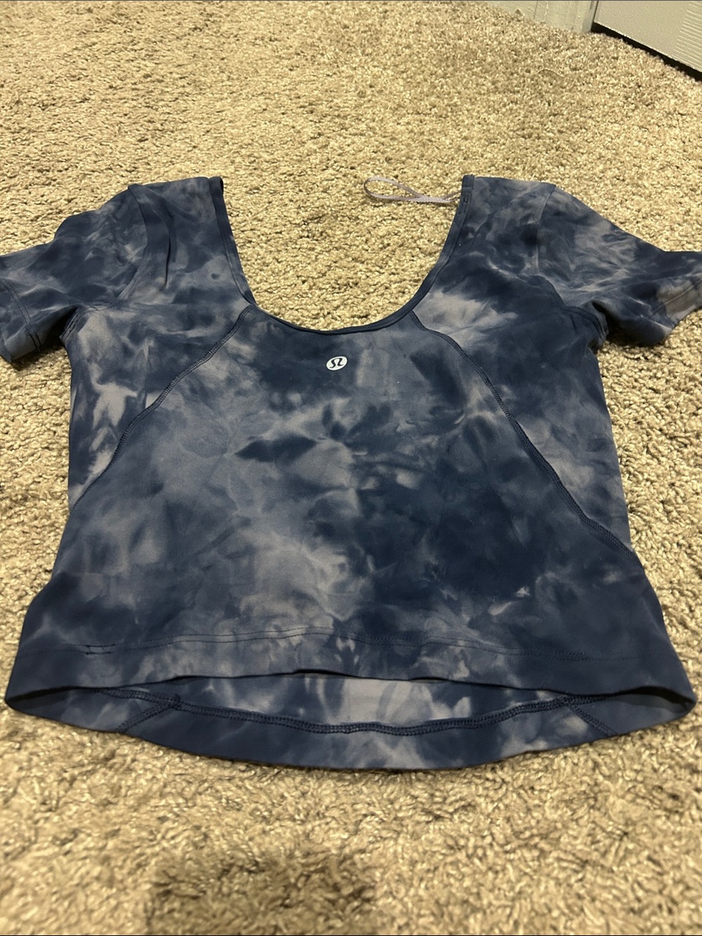 lululemon athletica Navy Tie-Dye Cropped Scoop Neck Top